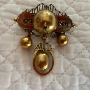 Gold Abstract Brooch with Dome and Wire Elements